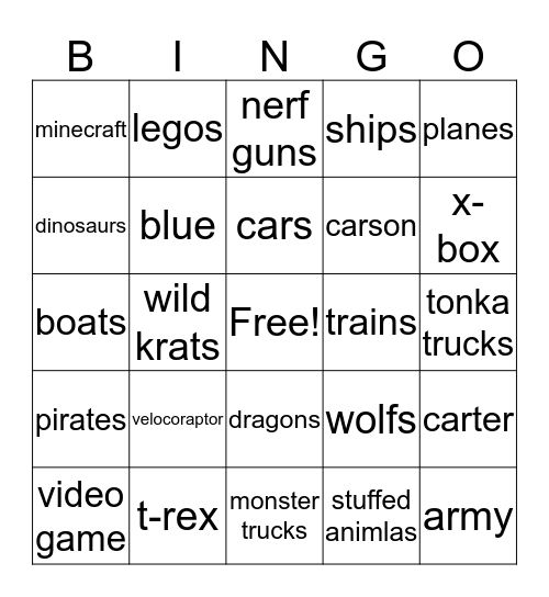 boys bingo Card