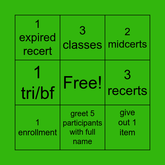 WIC Bingo Card