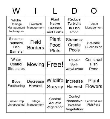 Wildlife Bingo Card