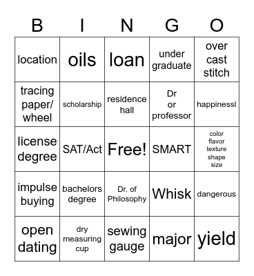 Family and Consumer Science Bingo Card