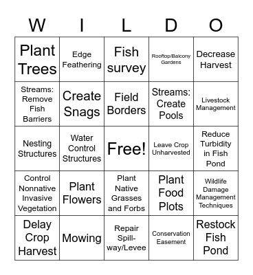 Wildlife Bingo Card