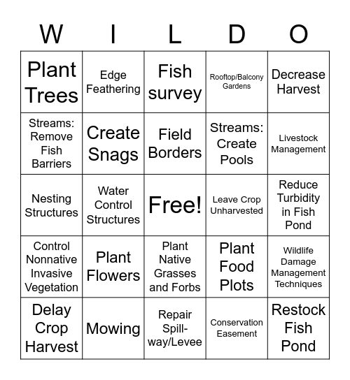 Wildlife Bingo Card