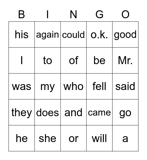 23 Red Words Bingo Card