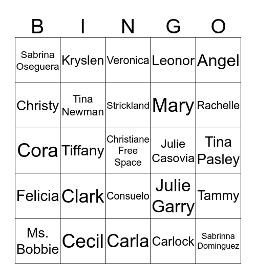 Ms. Pat's Special BINGO Card