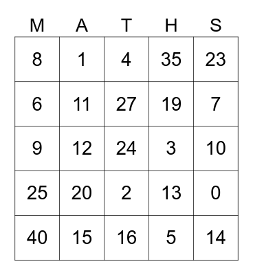 P 2/3 Friday Maths Morning Bingo Card