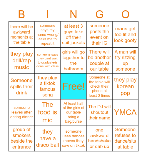 Bingo Hours at Formal Bingo Card