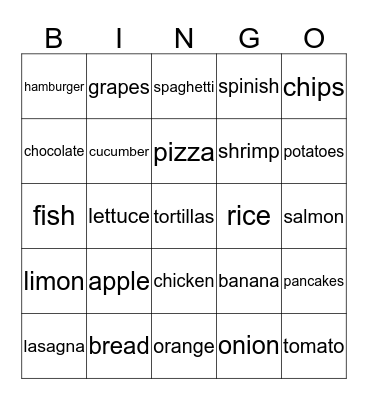 Food Bingo Card