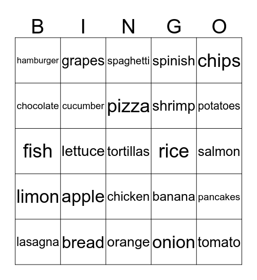 Food Bingo Card