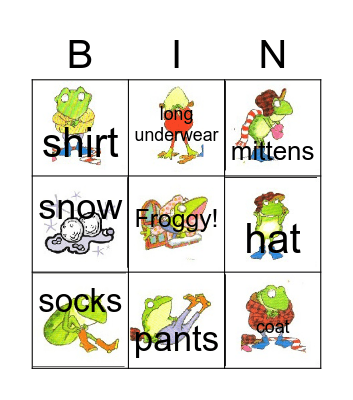 Froggy gets dressed Bingo Card