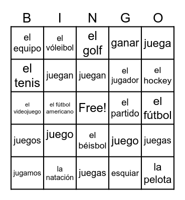 jugar y deportes Bingo Card