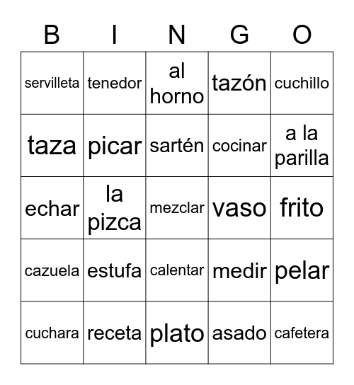 La cocina Bingo Card