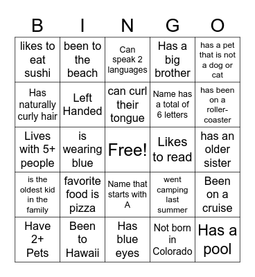 Find Someone Who? Bingo Card