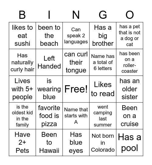 Find Someone Who? Bingo Card