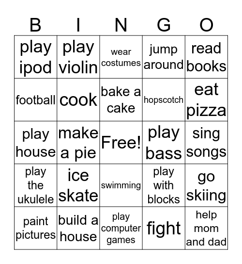 What do we do with our siblings? Bingo Card