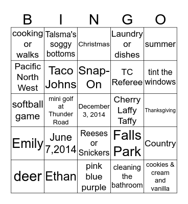 The Story of Us Bingo Card