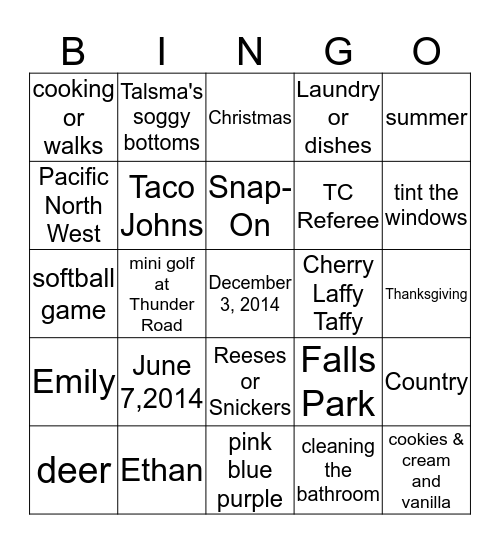 The Story of Us Bingo Card