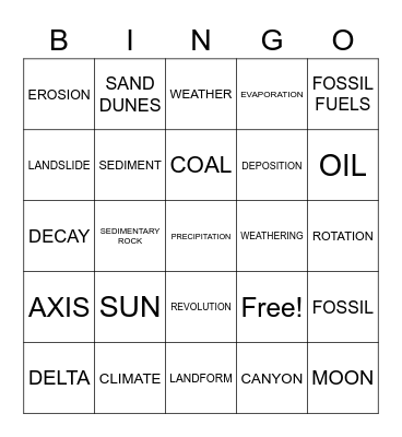 SCIENCE REVIEW Bingo Card