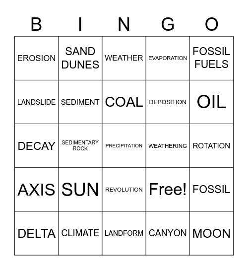 SCIENCE REVIEW Bingo Card