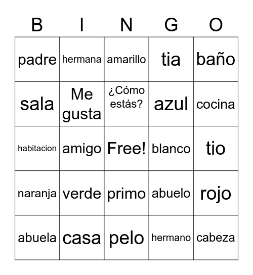 Spanish We Learned Bingo Card