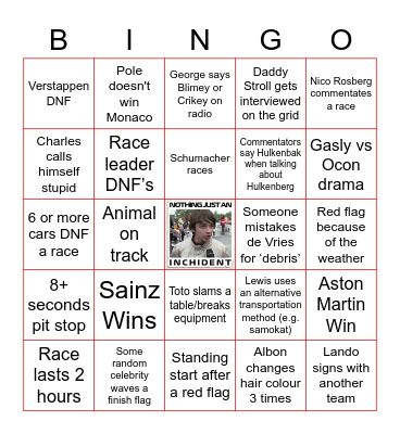 F1 2023 BINGO Card