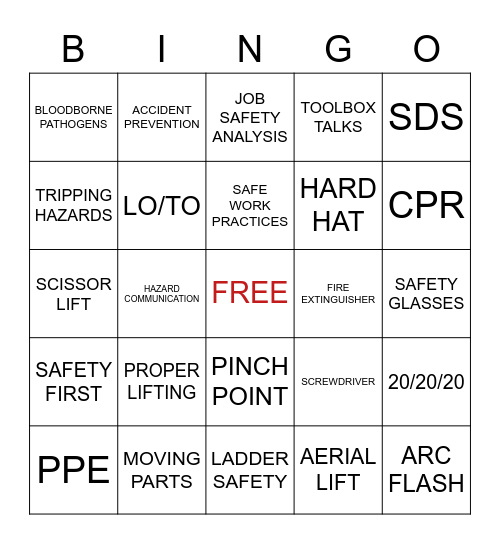 M& L SAFETY BINGO Card