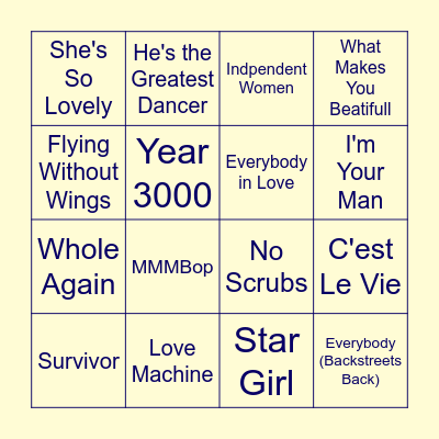 Girl & Boy Bands Bingo Card