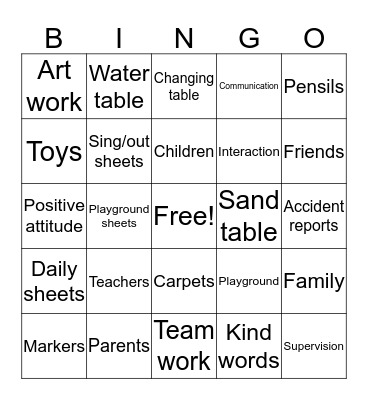 Childcare Network Bingo Card