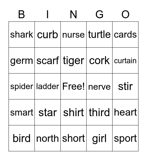 R Controlled Vowel Bingo Card