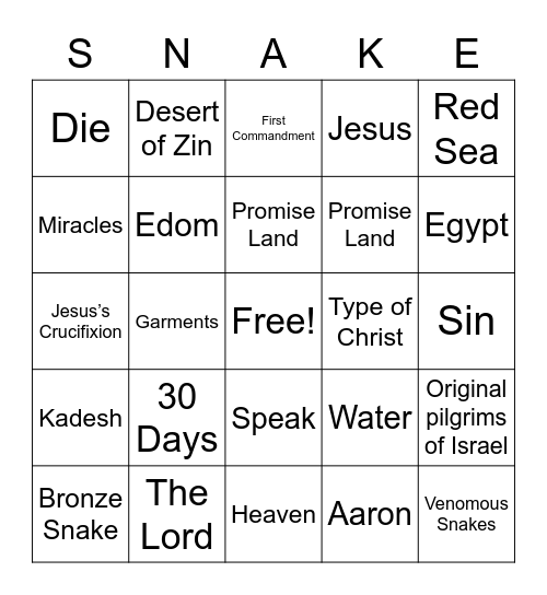 Snake Bingo Card