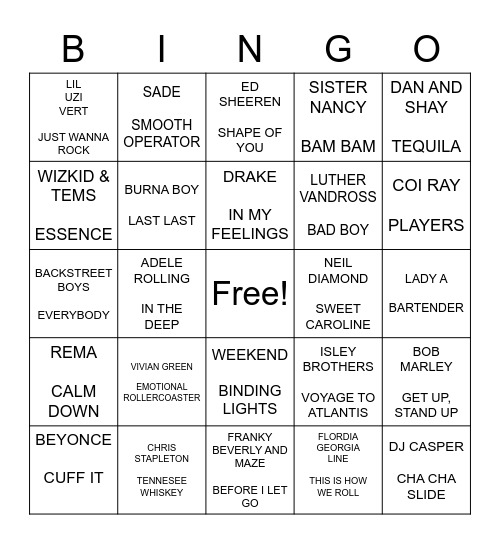 MUSIC BINGO Card