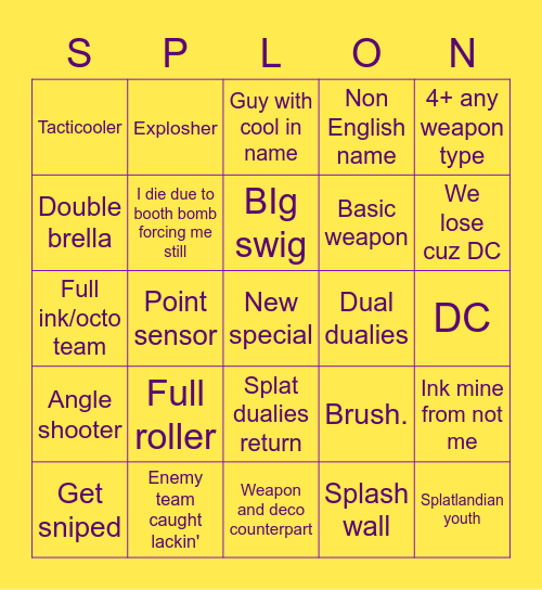 Sploon Bingo Card