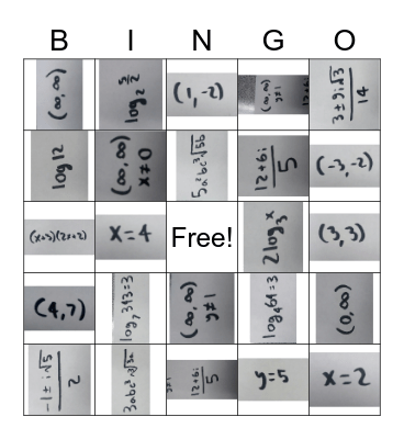 Algebra 2 Bingo Card