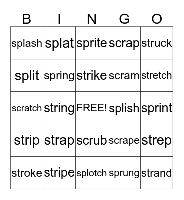 3 Letter Blends Bingo Card
