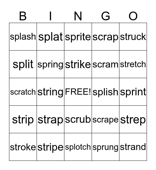 3 Letter Blends Bingo Card