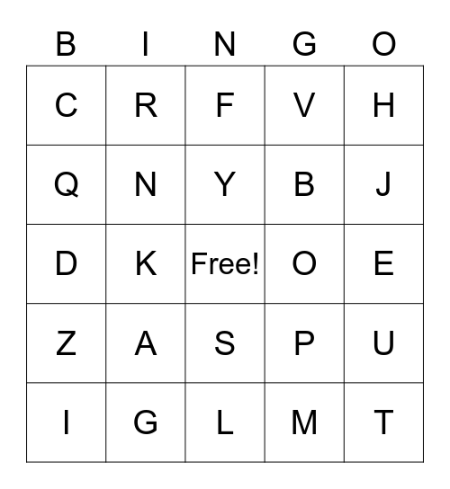 The Alphabet Bingo Card