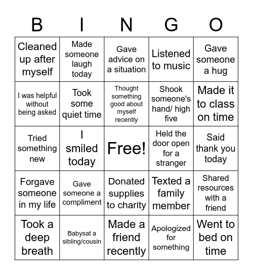 Kindness BINGO Card