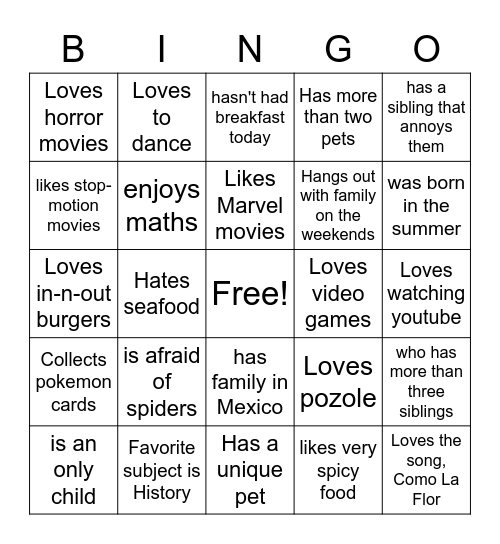 Untitled Bingo Card