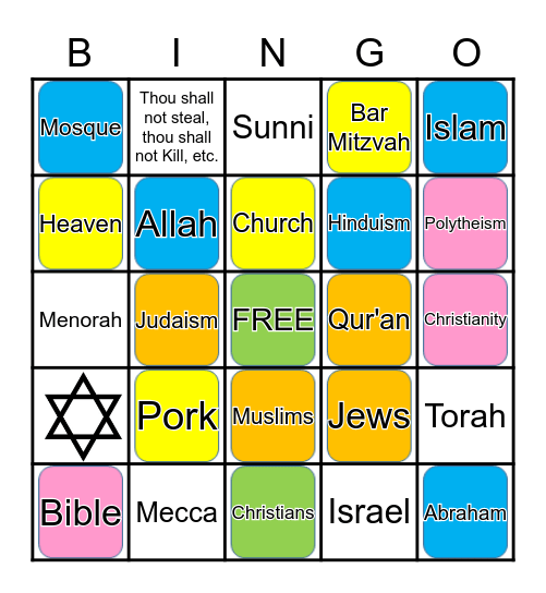 Mr. Fox's World Religions Bingo Card