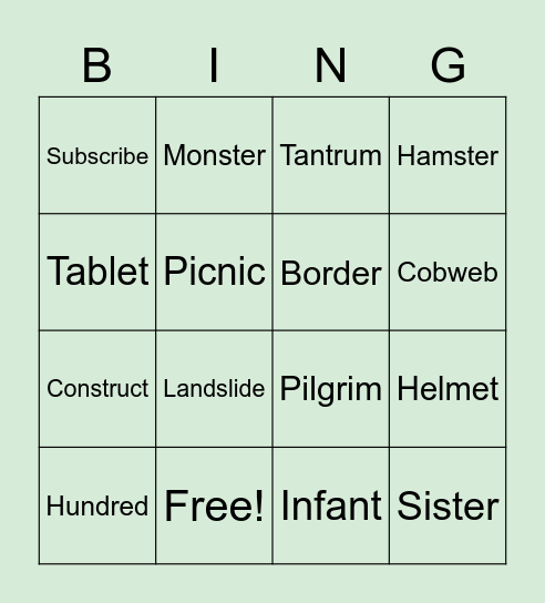 VCCV, VCCCV, VCCCCV Bingo Card