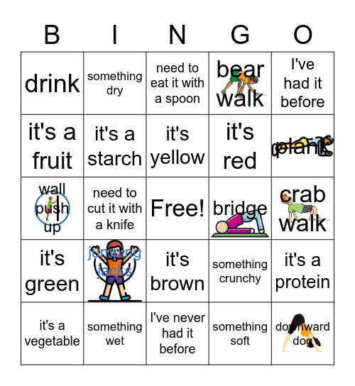 Food Exploring & Movement Bingo Card