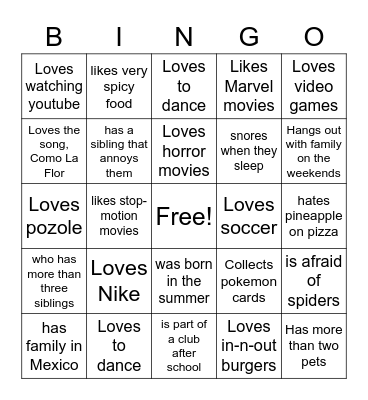 Untitled Bingo Card
