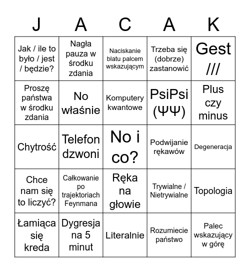 J. J. Bingo 1.2 Bingo Card