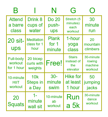 Intelliswift Fitness Bingo Card