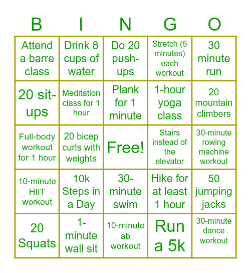 Intelliswift Fitness Bingo Card