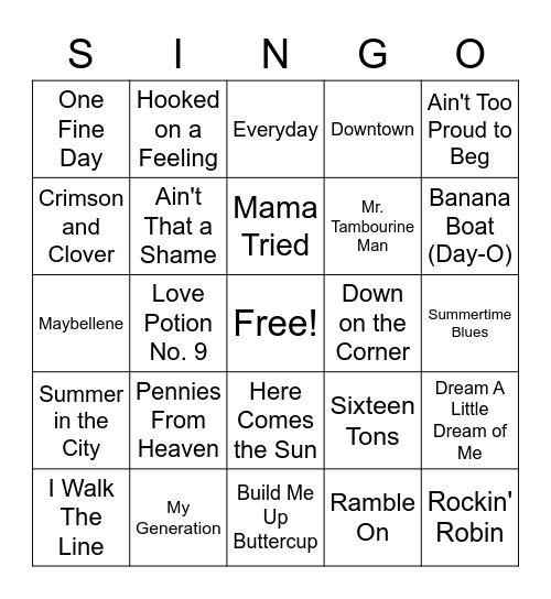 Singo Bingo Card