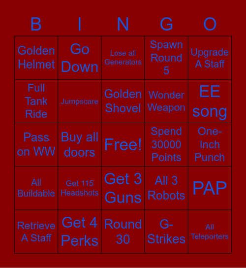Solo Origins BO2 Bingo Card