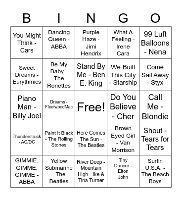 Music Bingo Card