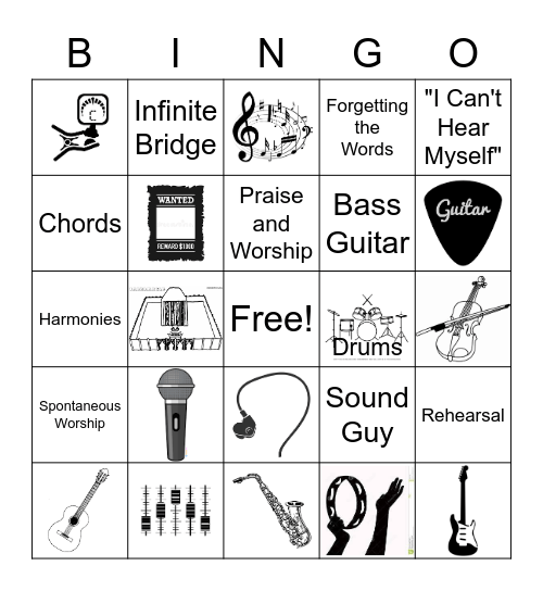 Worship Team Lingo Bingo Card