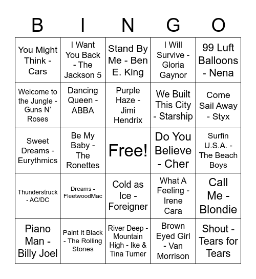 Music Bingo Card