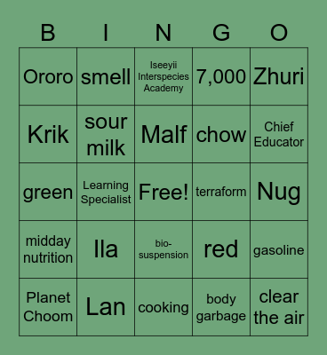 We're Not From Here Bingo Card